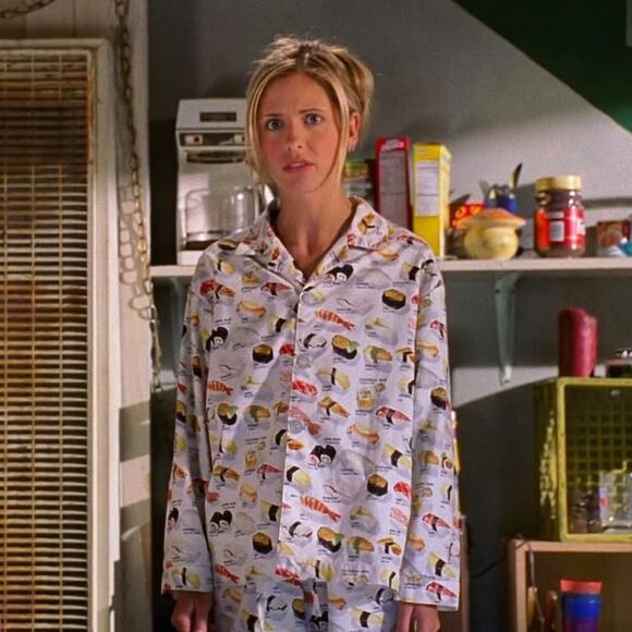 90’s y2k Sushi Pajama Shirt Sz Small Same Print Worn by Buffy BTVS 4x14 - Picture 3 of 8